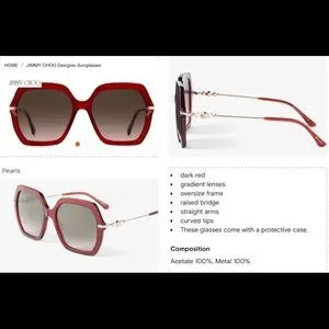 JIMMY CHOO BURGUNDY RED SQUARE SUNGLASSES WITH PEARLS Jimmy Choo - Esther/s 57 - Opal Burgundy Square-Frame  main image 2